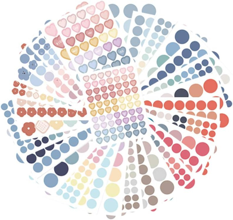 30 Sheets Cute Washi Tape Set with 3 Sizes, 1200 PCS Round Color Coding Circle Dot Sticker Labels... | Amazon (US)