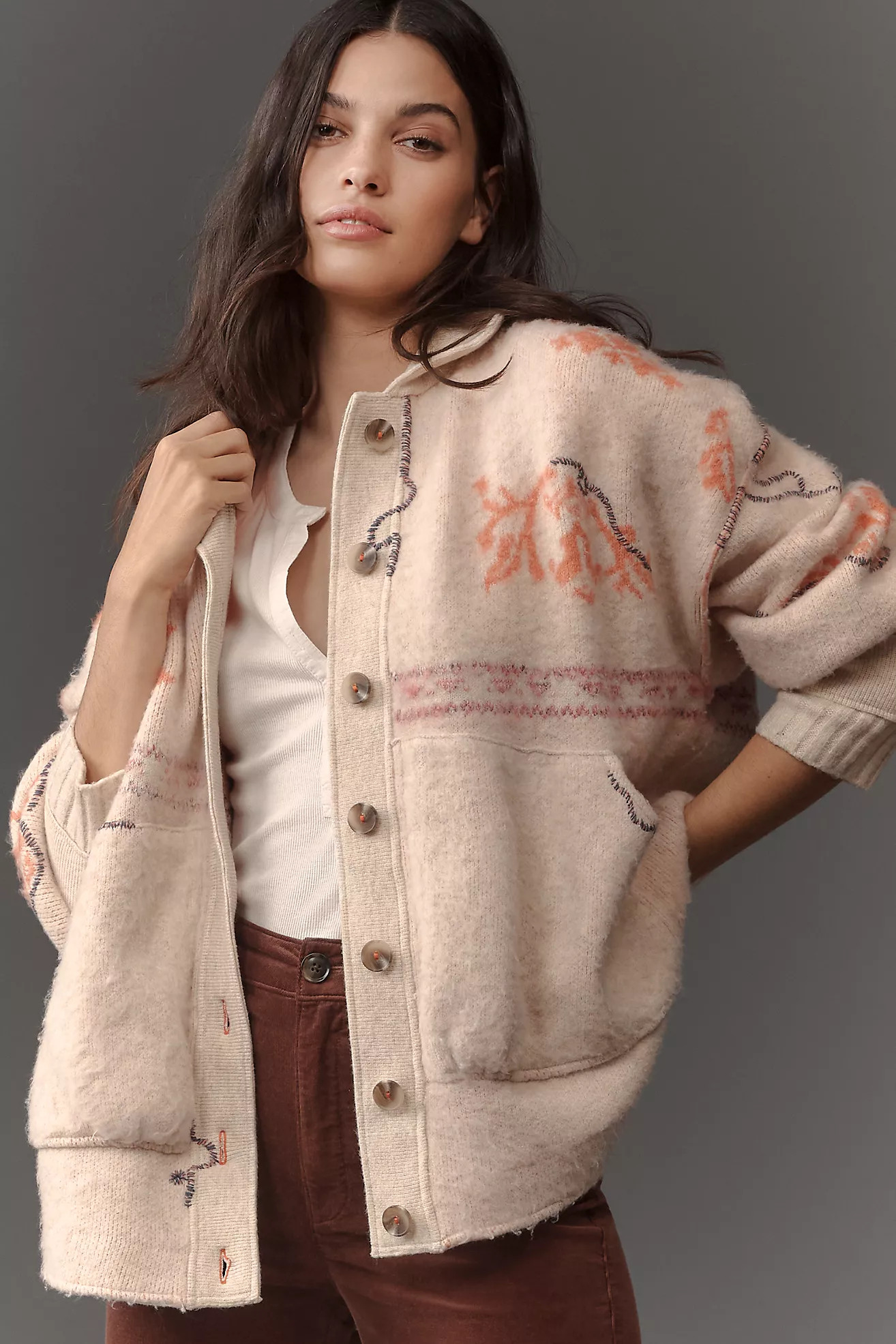 Pilcro Brushed Jacquard Cardigan Sweater | Anthropologie (US)