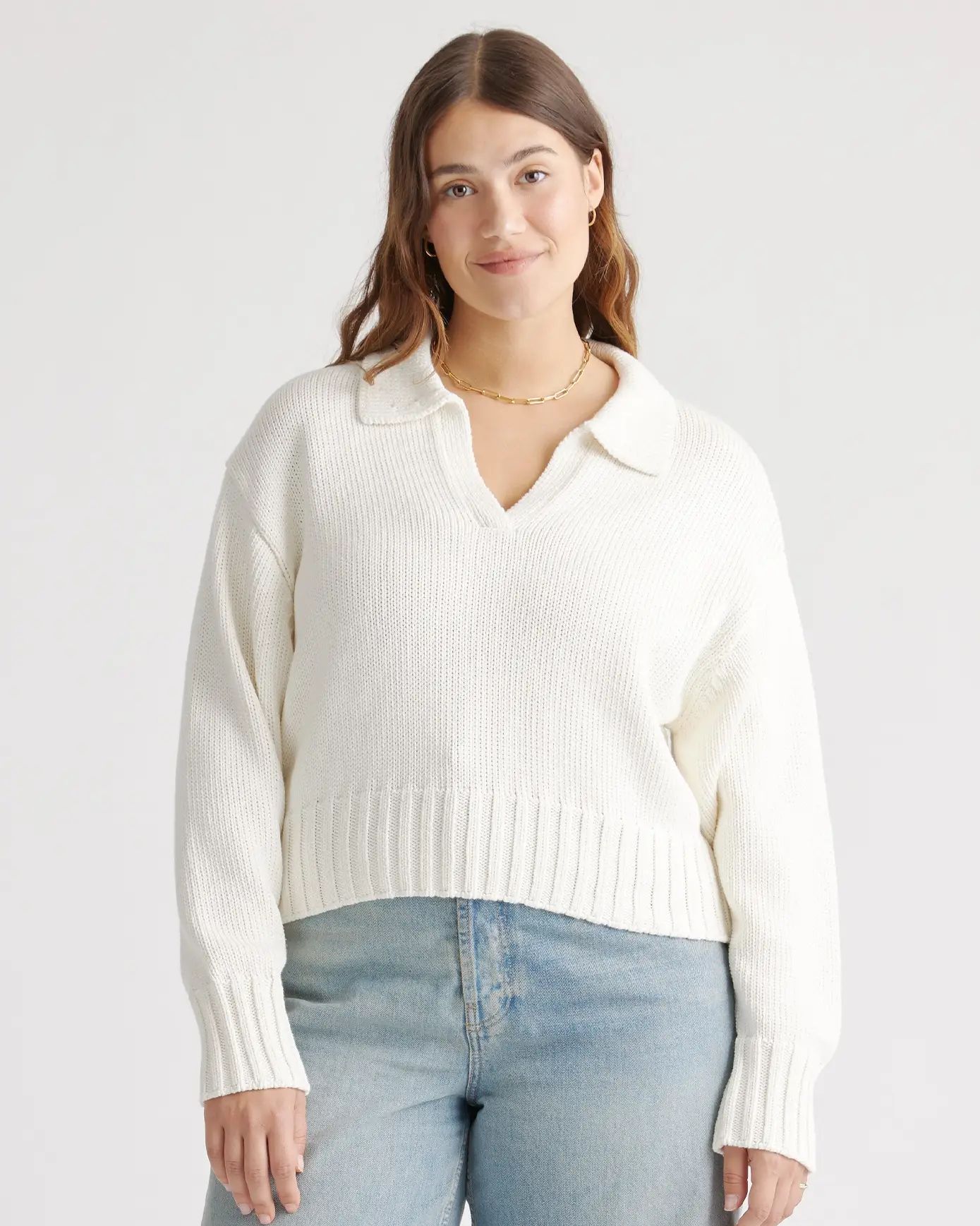 100% Organic Cropped Cotton Polo Sweater | Quince