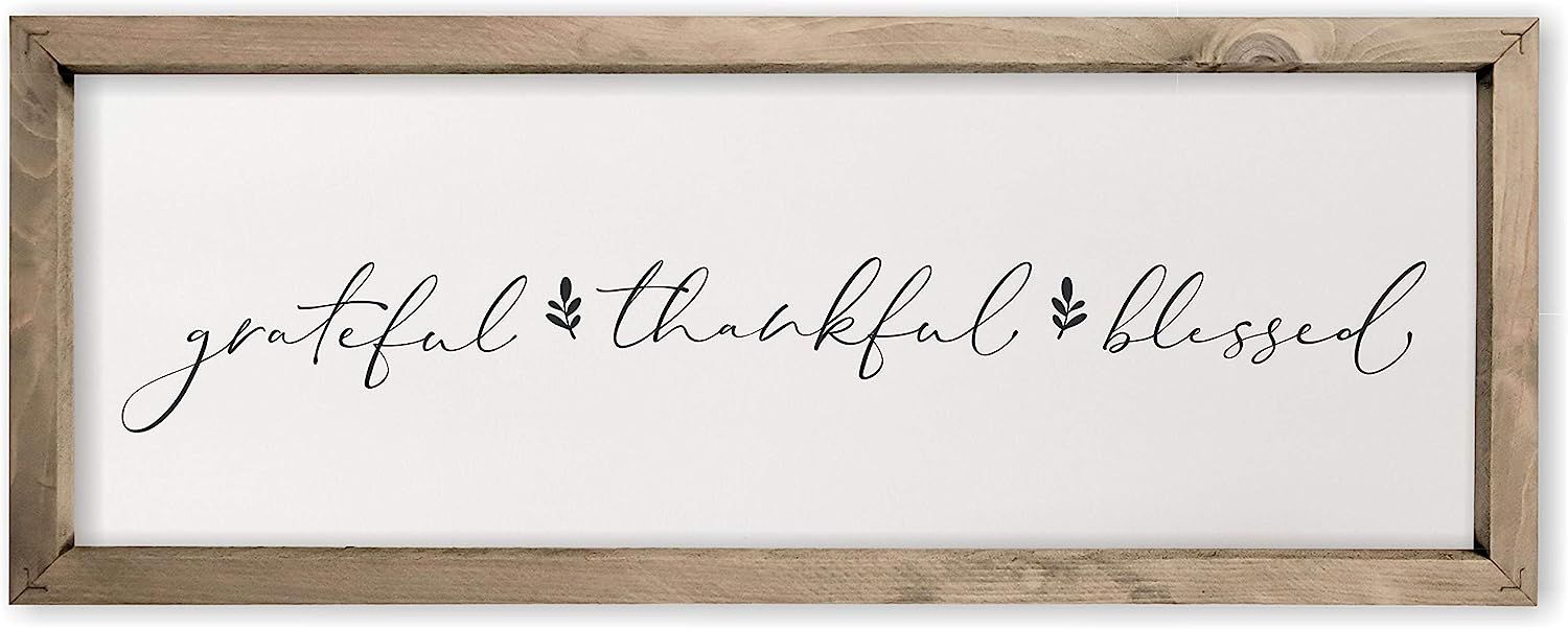 Grateful Thankful Blessed Framed Rustic Wood Farmhouse Wall Sign 6x18 (6x18) | Amazon (US)