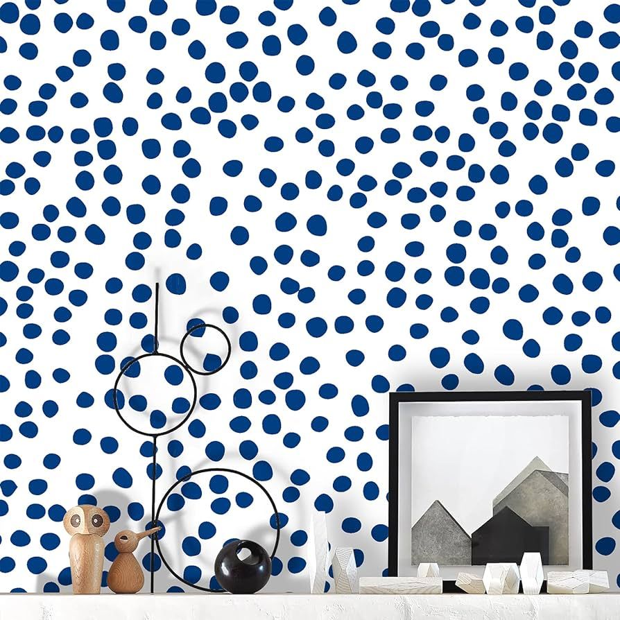 Jeweluck Blue and White Wallpaper Peel and Stick Wallpaper Blue Dot Contact Paper 17.7inch×118.1... | Amazon (US)