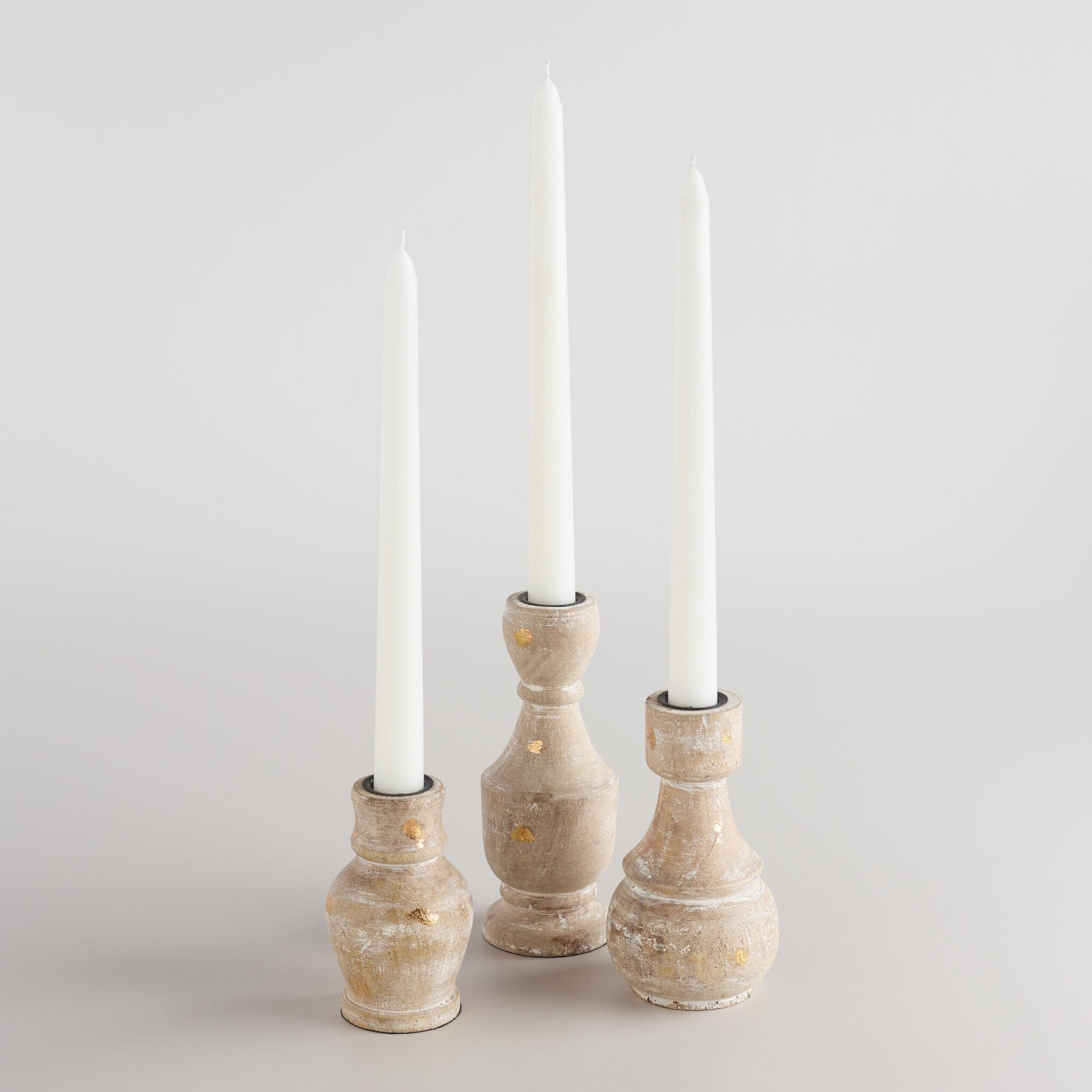 White and Gold Bottle Taper Candleholders, Set of 3 by World Market | World Market