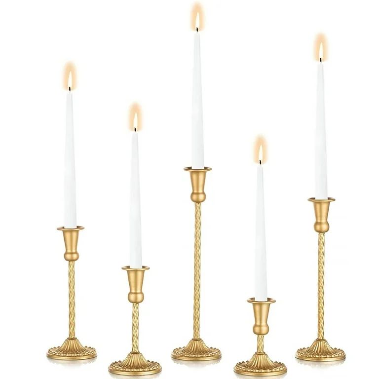 Sziqiqi Gold Taper Candle Holder Metal Candlestick Holders for Centerpiece Set of 5 | Walmart (US)