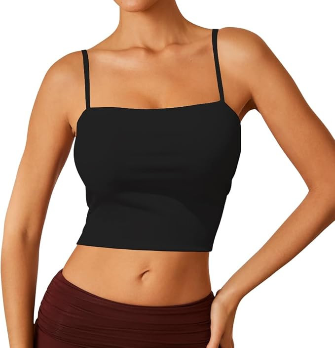 Women's Sexy Adjustable Spaghetti Strap Basic Cami Camisole Double Layer Tank Crop Tops | Amazon (US)