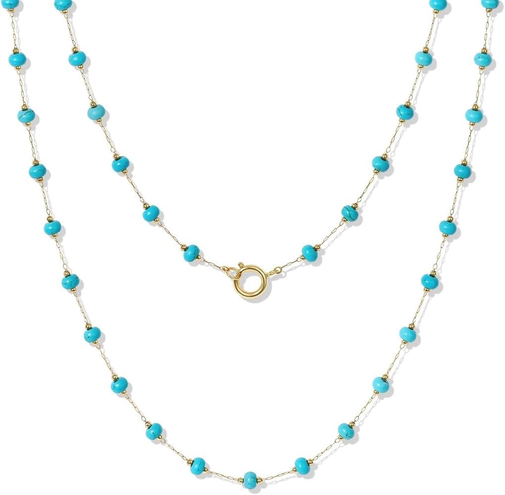 KissYan Long Necklaces for Women, 14K Gold Plated Beaded Gemstone Turquoise Boho Layered Choker, ... | Amazon (US)