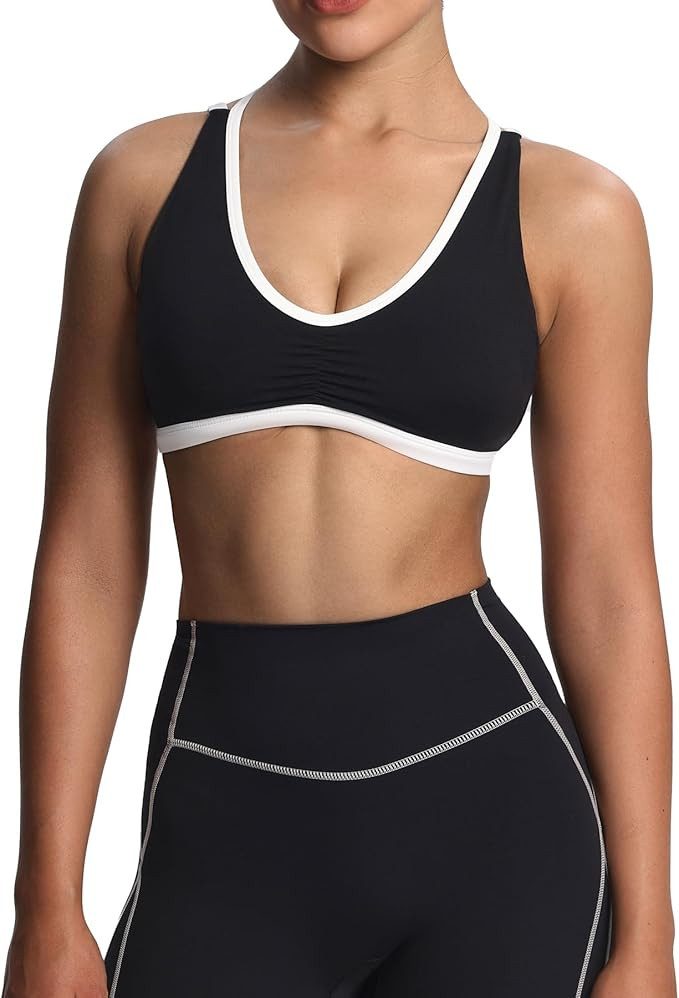 Aoxjox Women's Workout Sports Bras Fitness Backless Padded Rory Ruched Bra Yoga Crop Tank Top | Amazon (US)