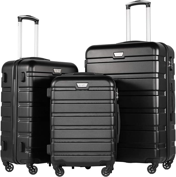 Coolife Luggage 3 Piece Set Suitcase Spinner Hardshell Lightweight TSA Lock (black, 3 piece set(2... | Amazon (US)