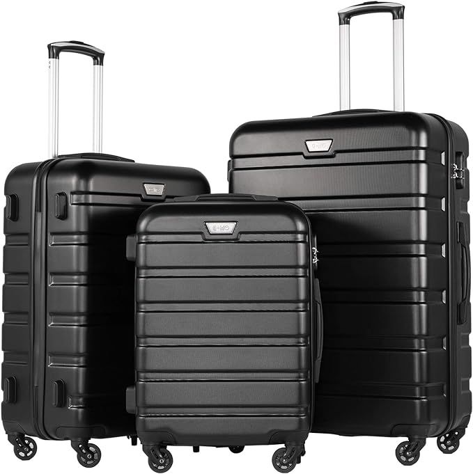 Coolife Luggage 3 Piece Set Suitcase Spinner Hardshell Lightweight TSA Lock (black, 3 piece set(2... | Amazon (US)