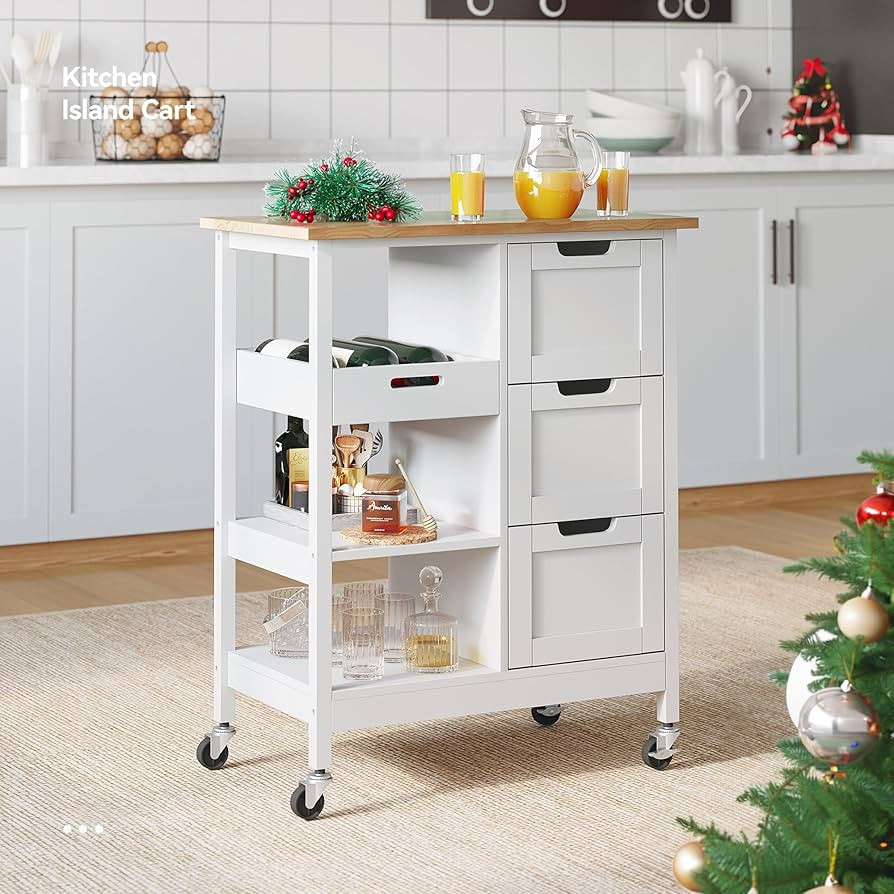 YITAHOME Small Solid Wood Top Kitchen Island Cart on Wheels with Storage, Rolling Portable Dining... | Amazon (US)