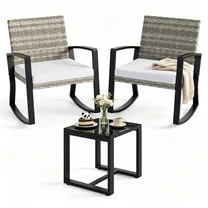 Lofka Patio Rocking Chairs Set with Glass Coffee Table, 3-Piece Outdoor Furniture Set for Balcony... | Walmart (US)