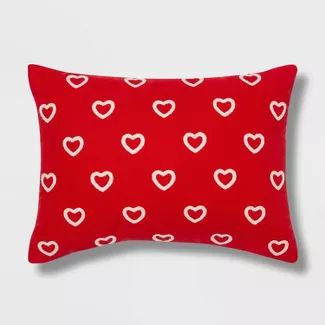 Embroidered Hearts Lumbar Throw Pillow Red - Spritz&#8482; | Target