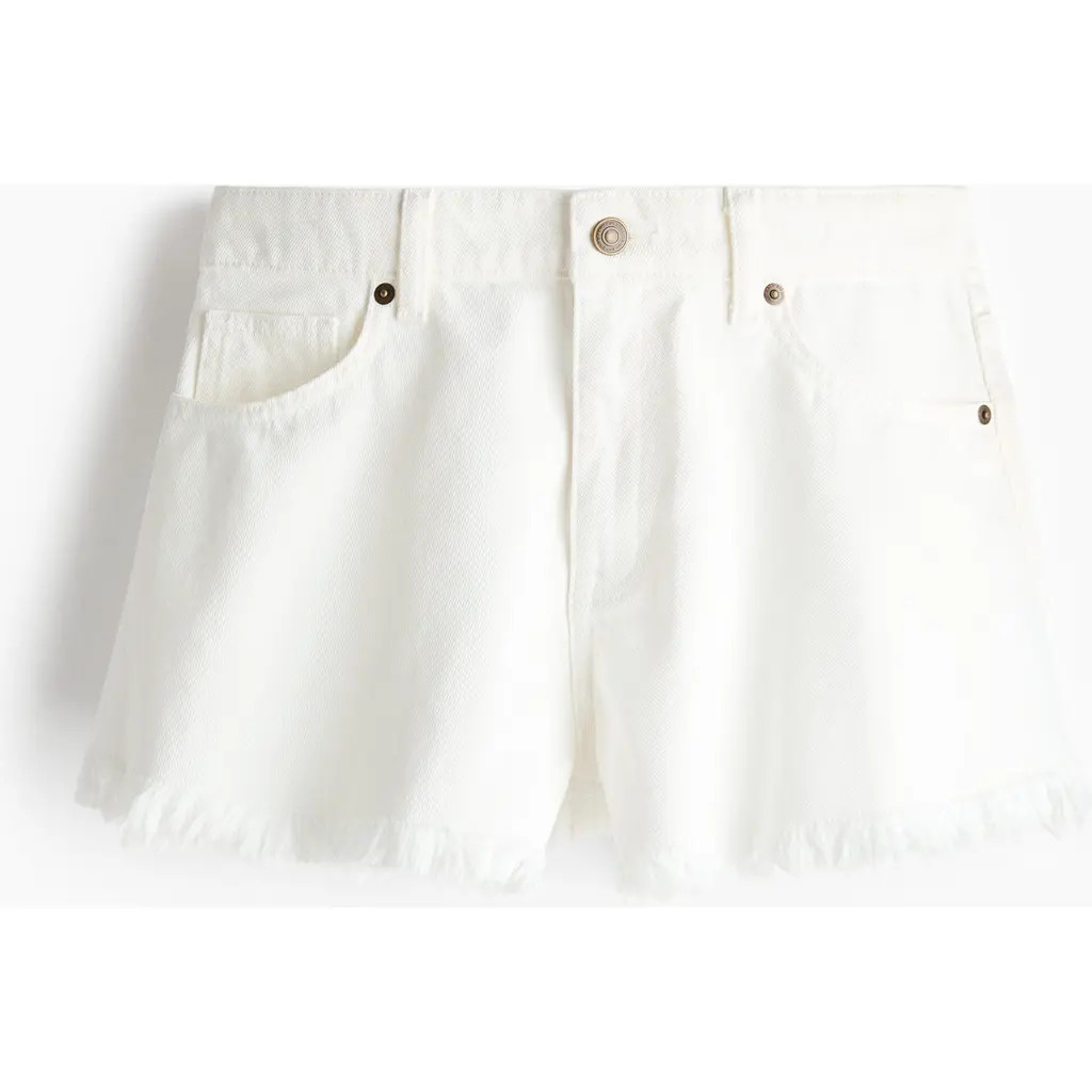 H&M Frayed Denim Shorts in Cream at Nordstrom, Size 10 | Nordstrom