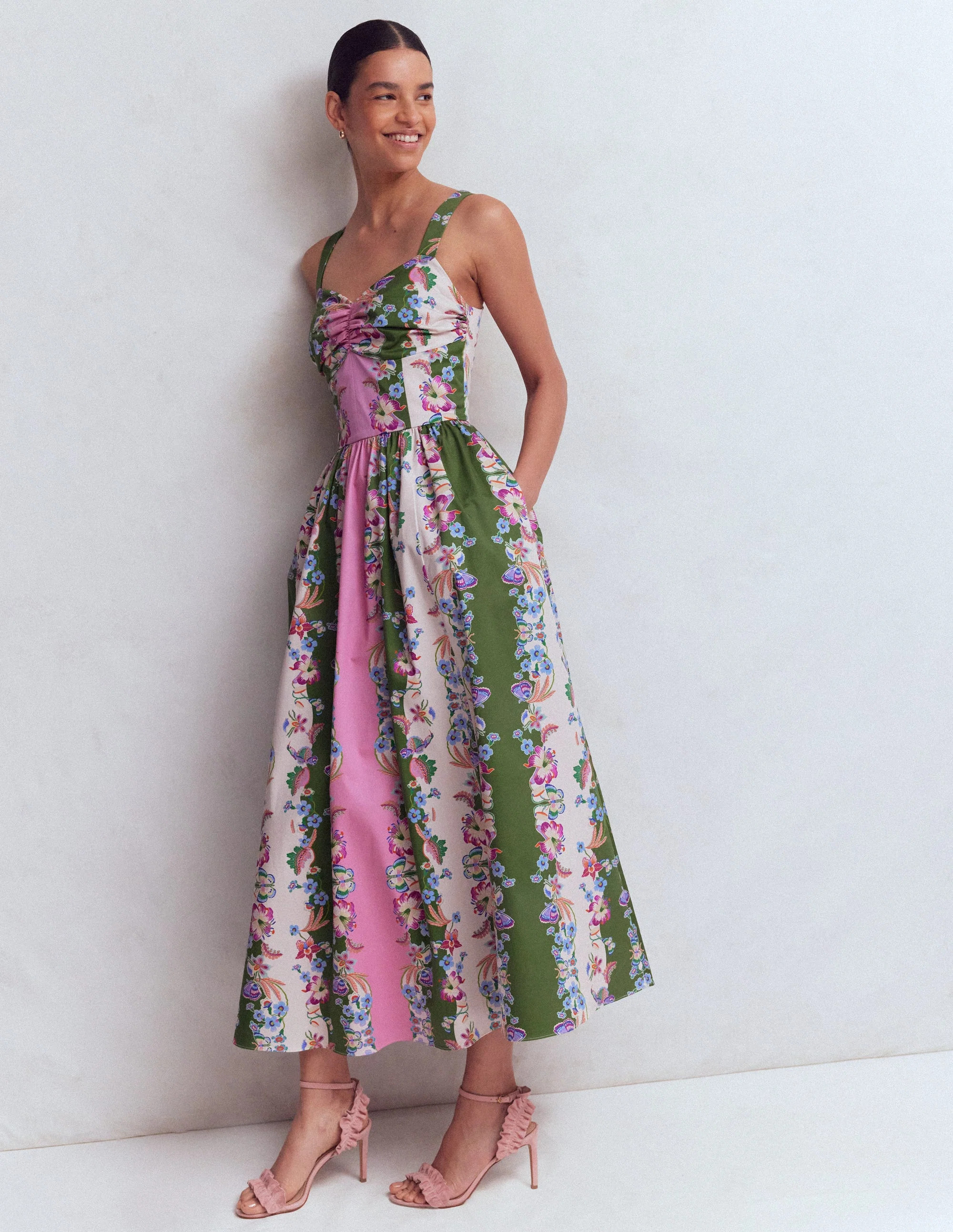 Fit and Flare Midi Dress-Multi Meadow Flowers Lattice | Boden (US)