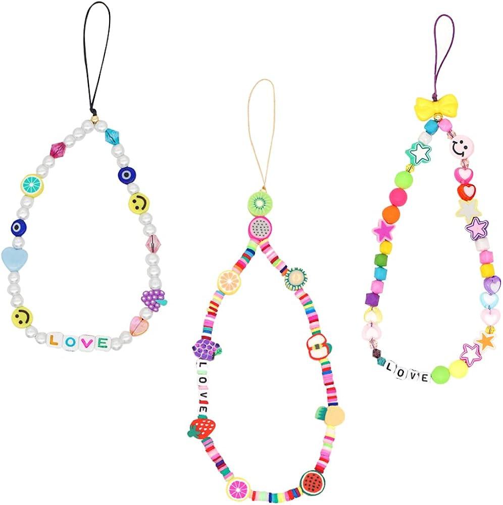 3PCS Beaded Phone Lanyard Wrist Strap Smiley Face Fruit Star Letter Pearl Handmade Rainbow Acryli... | Amazon (US)