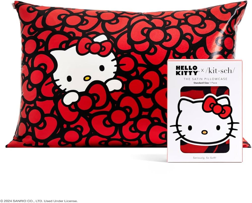 Kitsch x Hello Kitty Sea of Bows - Satin Pillowcase with Zipper for Hair and Skin, Softer Than Si... | Amazon (US)