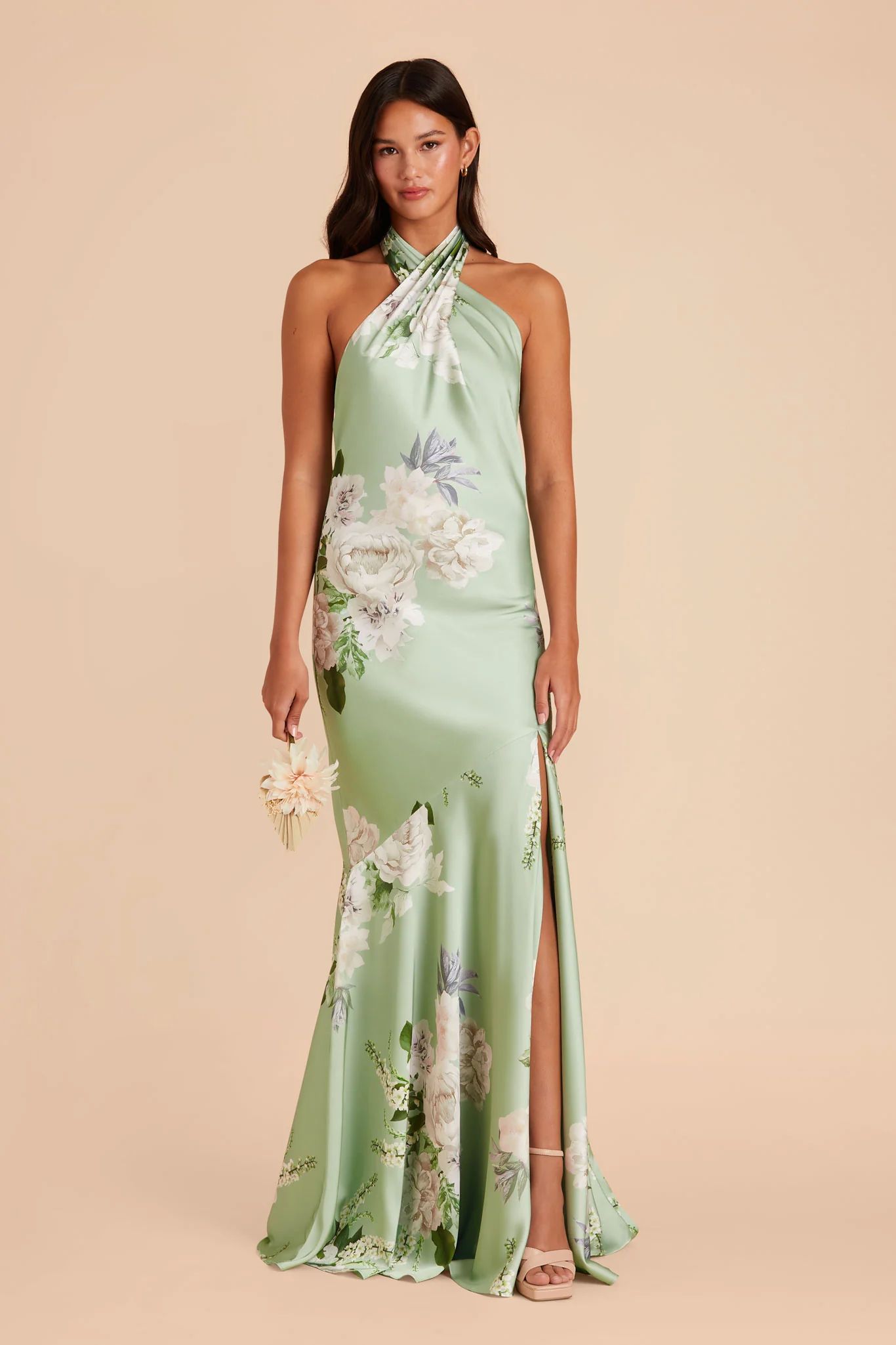 Stephanie Matte Satin Dress - Pistachio Garden Bloom | Birdy Grey