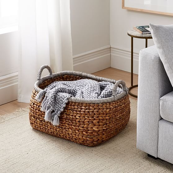 Carson Metallic Rim Woven Basket, Natural, Large | West Elm (US)