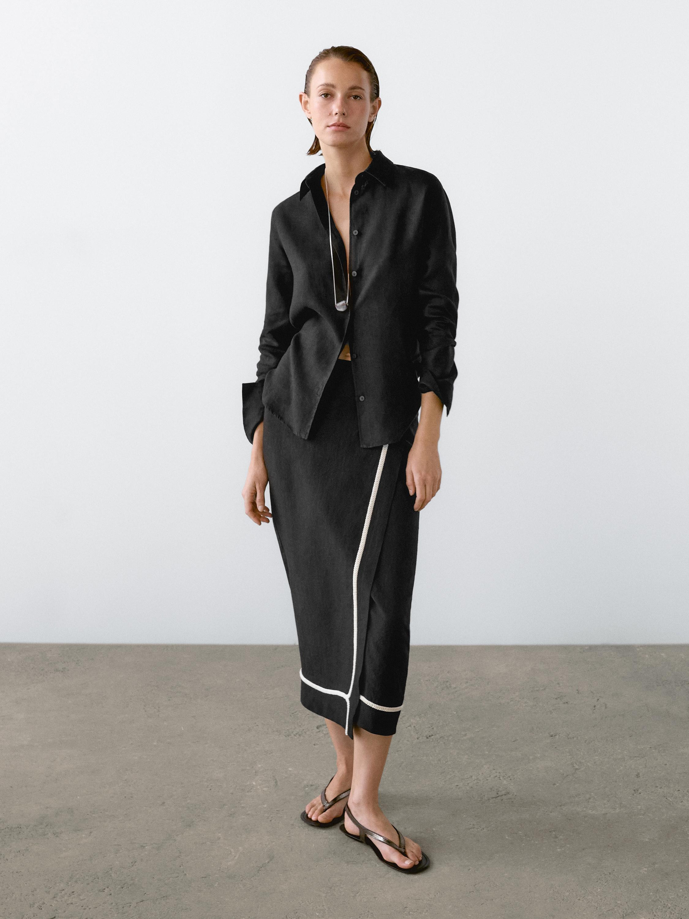 Midi skirt with contrast embroidery | Massimo Dutti UK