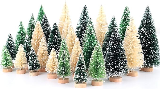 30Pcs Mini Christmas Trees - Artificial Christmas Tree Bottle Brush Trees with 5 Sizes, Snow Tree... | Amazon (US)