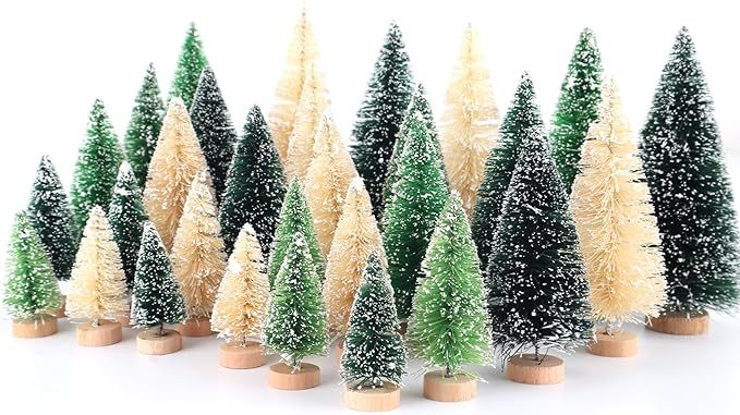 30Pcs Mini Christmas Trees - Artificial Christmas Tree Bottle Brush Trees with 5 Sizes, Snow Tree... | Amazon (US)