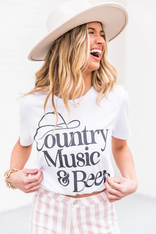 Country Music And Beer White Graphic Tee | Pink Lily