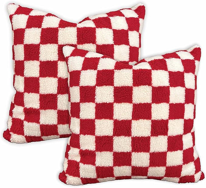 koez daizy Retro Soft Sherpa Checkered Throw Pillow Cover (Set of 2) Boho Valentines Day Decor (R... | Amazon (US)