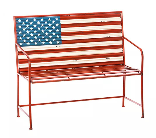 Plow & Hearth American Flag Metal Garden Bench | QVC