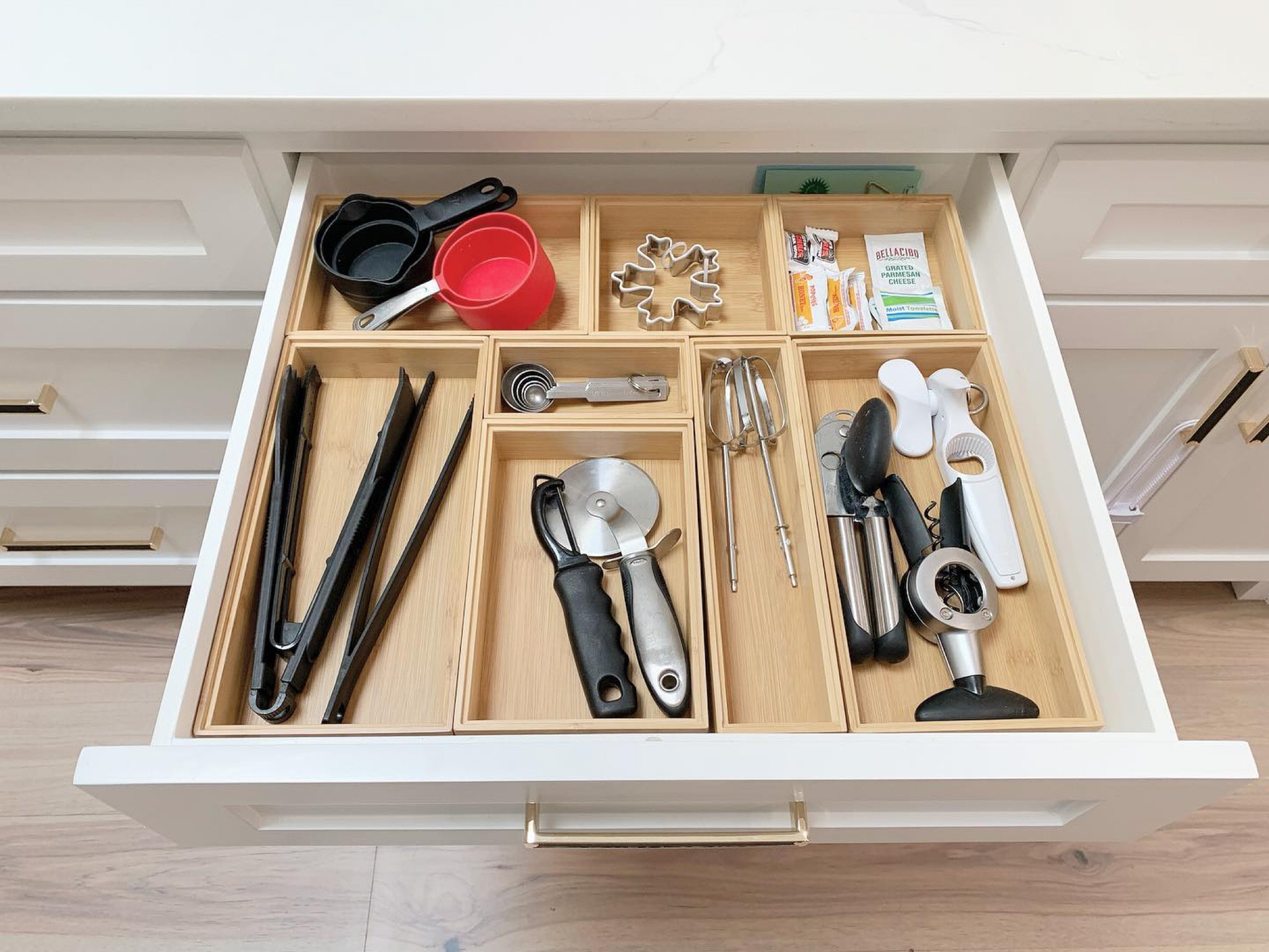 Kitchen drawer organization with bamboo organizers 

#LTKHome #LTKFamily