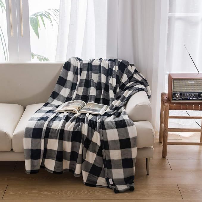 NEWCOSPLAY Flannel Fleece Throw Blanket Lightweight Soft All Season Use (Checker-Black-White, Thr... | Amazon (US)
