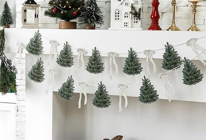 Oudain 2 Pack Christmas Tree Paper Garland 6.56 ft White Paper Bow Green Tree Hanging Bunting Ban... | Amazon (US)