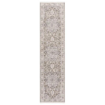Clover Power Loom Polyester Oriental Area Rug in Brownish Green/Light Gray/White | Wayfair North America