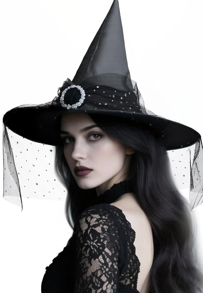 Zando Lace Witch Hats for Women - Halloween Cosplay Costume Accessories Foldable Hanging Witch Wi... | Amazon (US)