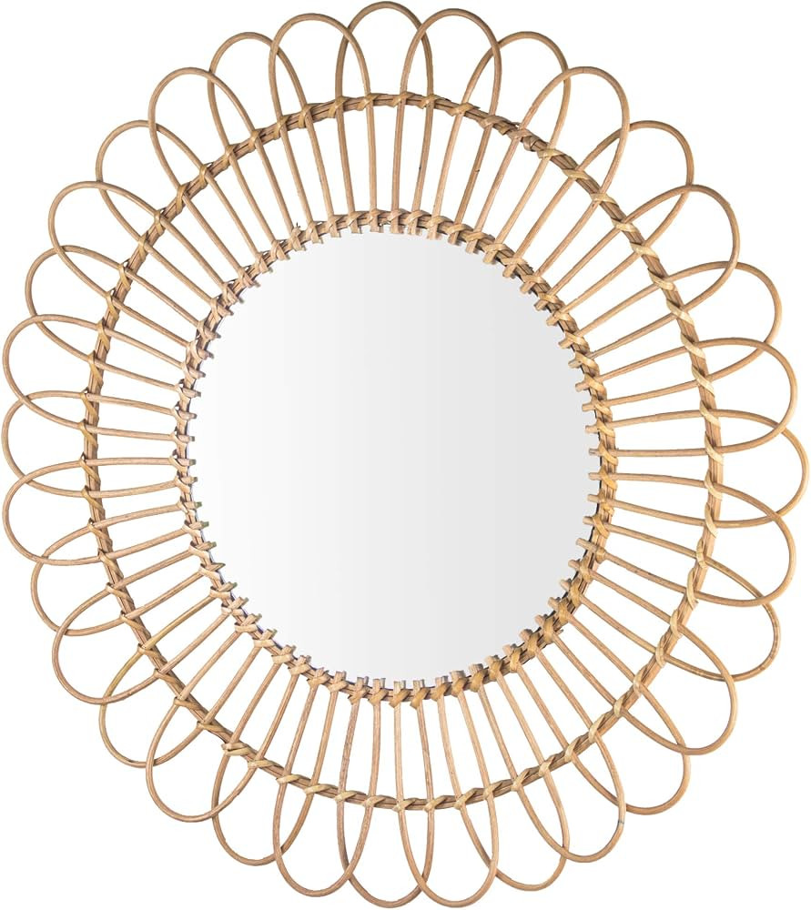 American Art Decor Round Decorative Wall Mirror - Boho Woven Rattan Mirror - Small Hanging Accent... | Amazon (US)