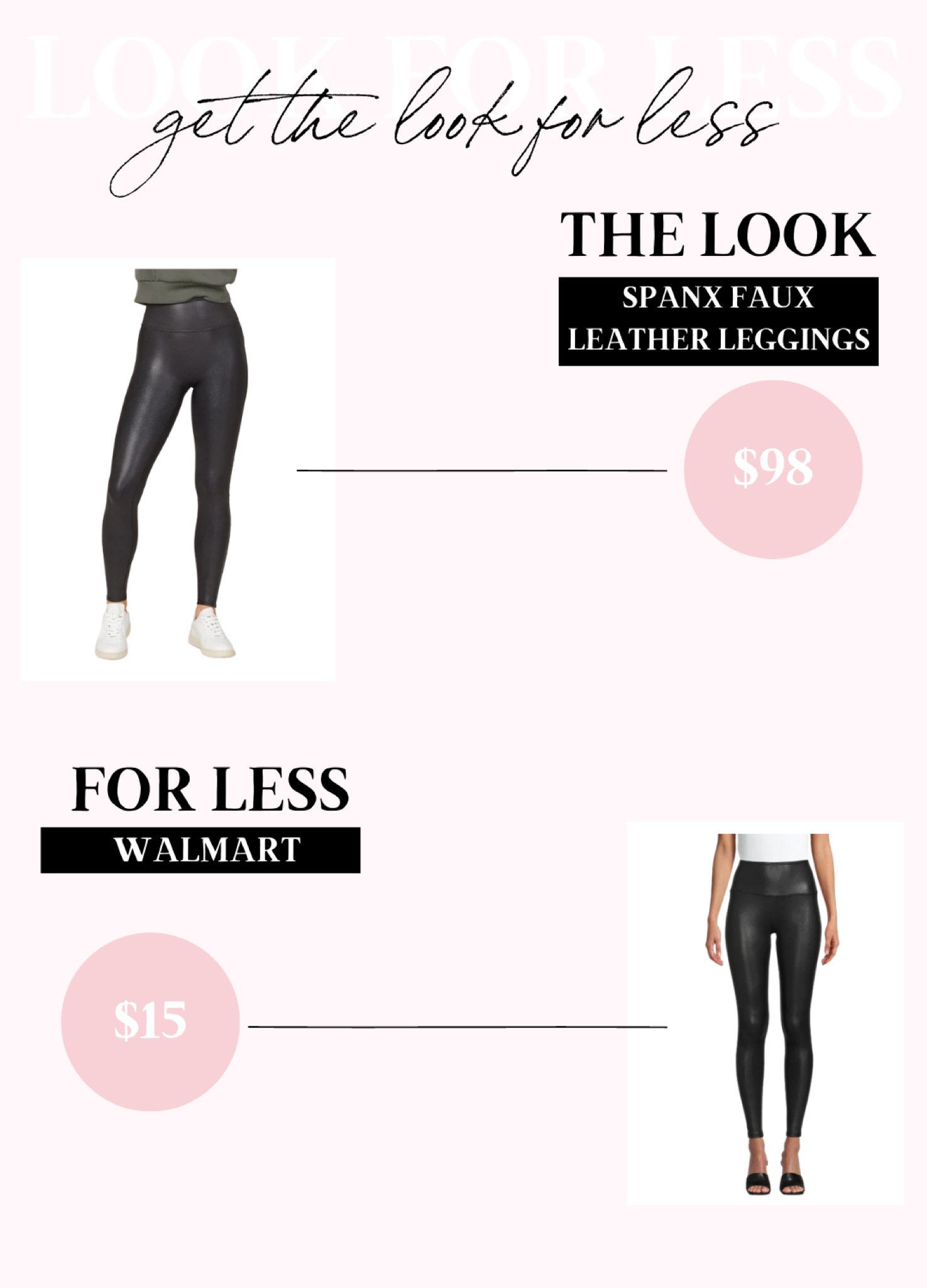 Get the look for less! Spanx Faux leather leggings and $15 Walmart find! 
save vs splurge, looks for less

#LTKunder50 #LTKSeasonal #LTKstyletip