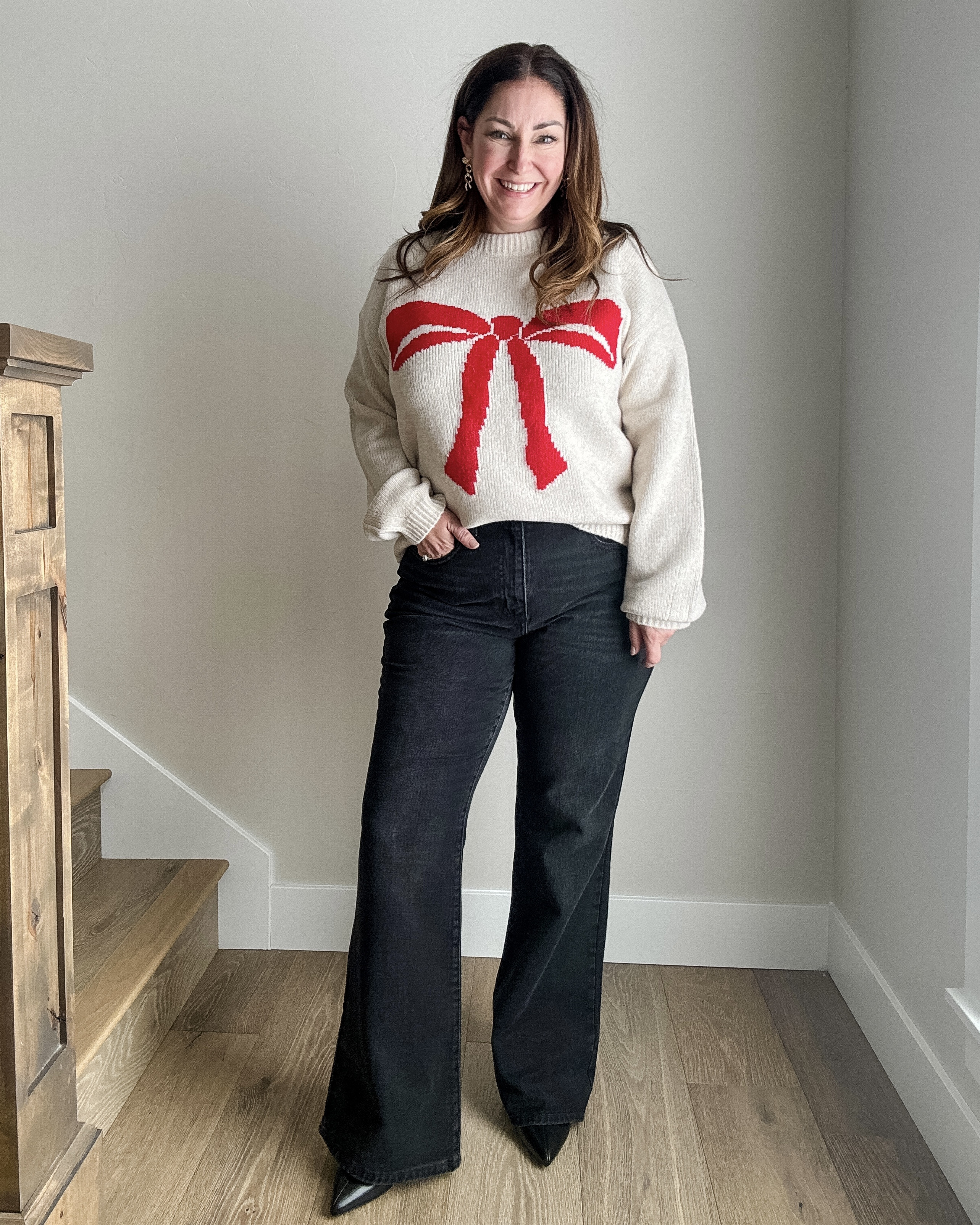 40% off sweaters Target does it again with this adorable red bow sweater that is SO soft and cozy! // Fit Tips: Sweater, L and Jeans, 14

  jeans 

 #targetstyle #flare #holidayoutfit 

#LTKMidsize #LTKHoliday #LTKFindsUnder50