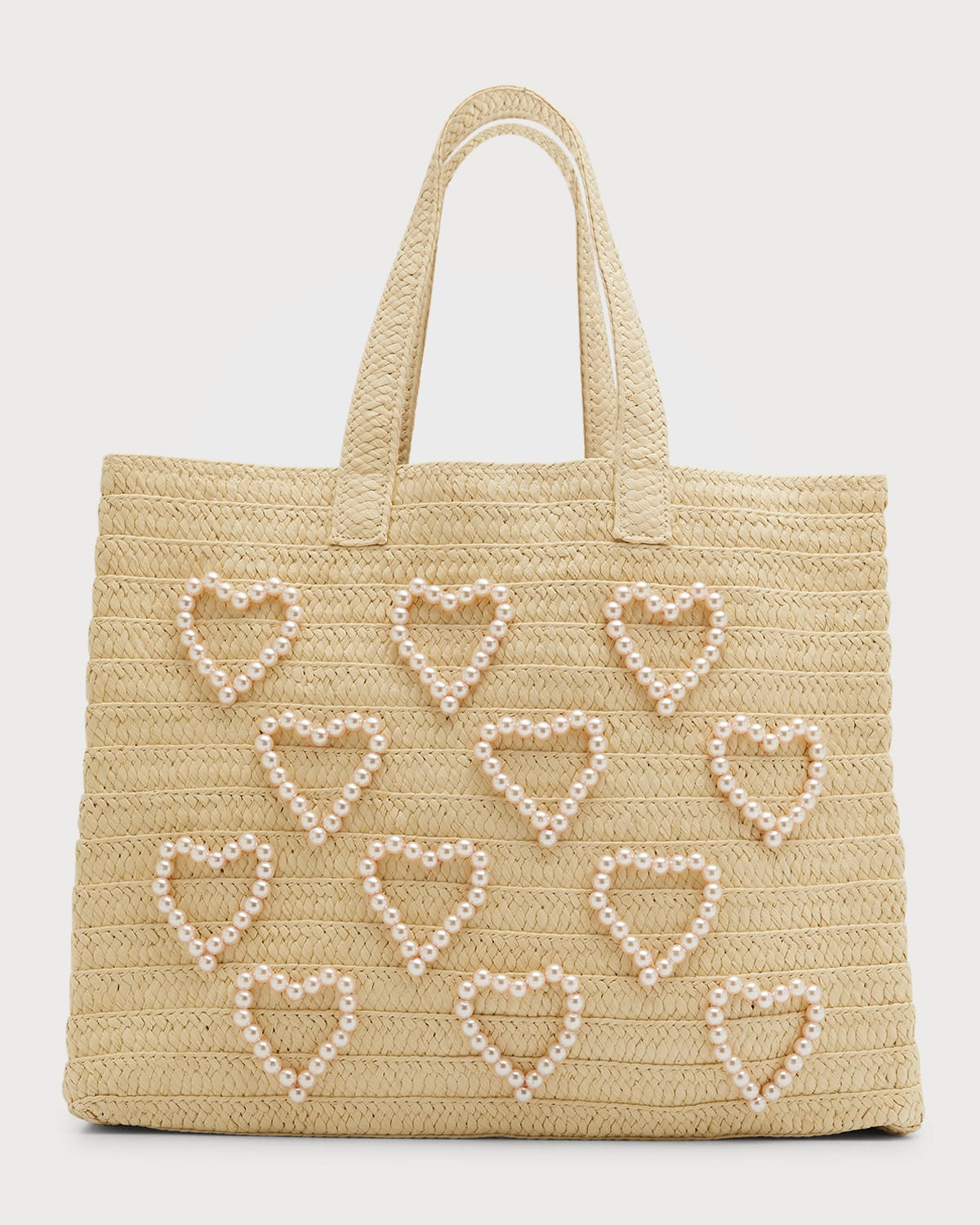Pearly Heart Straw Tote Bag | Neiman Marcus