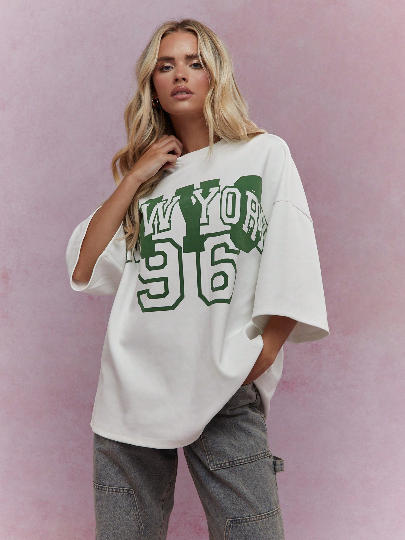MISSGUIDED Drop Shoulder Oversized T-Shirt With Front NYC Print | SHEIN