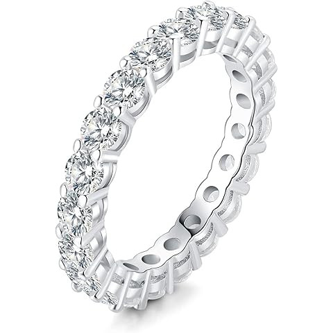 EAMTI 3mm 925 Sterling Silver Wedding Band Round Cubic Zirconia Full Eternity Stackable Engagemen... | Amazon (US)