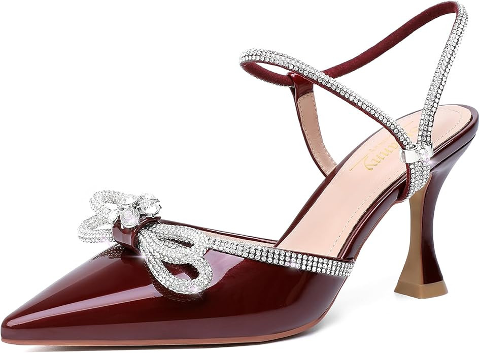 Susanny Women's Closed Toe Rhinstone Wedding Low Heel Slingback Clear Kitten Heels,Adjustable Str... | Amazon (US)