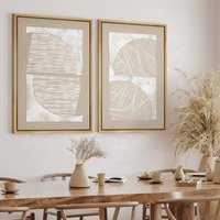 Framed Canvas Print Wall Art Set Of 2 Tan White Polygons Abstract Shapes Illustrations Modern Neutral Minimalist Boho Decor | Etsy (US)