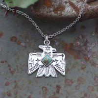 Chippewa Traditional Native Thunderbird With Turquoise, Hand Stamped, Necklace, Sterling Silver, Visible Faith Jewelry | Etsy (US)