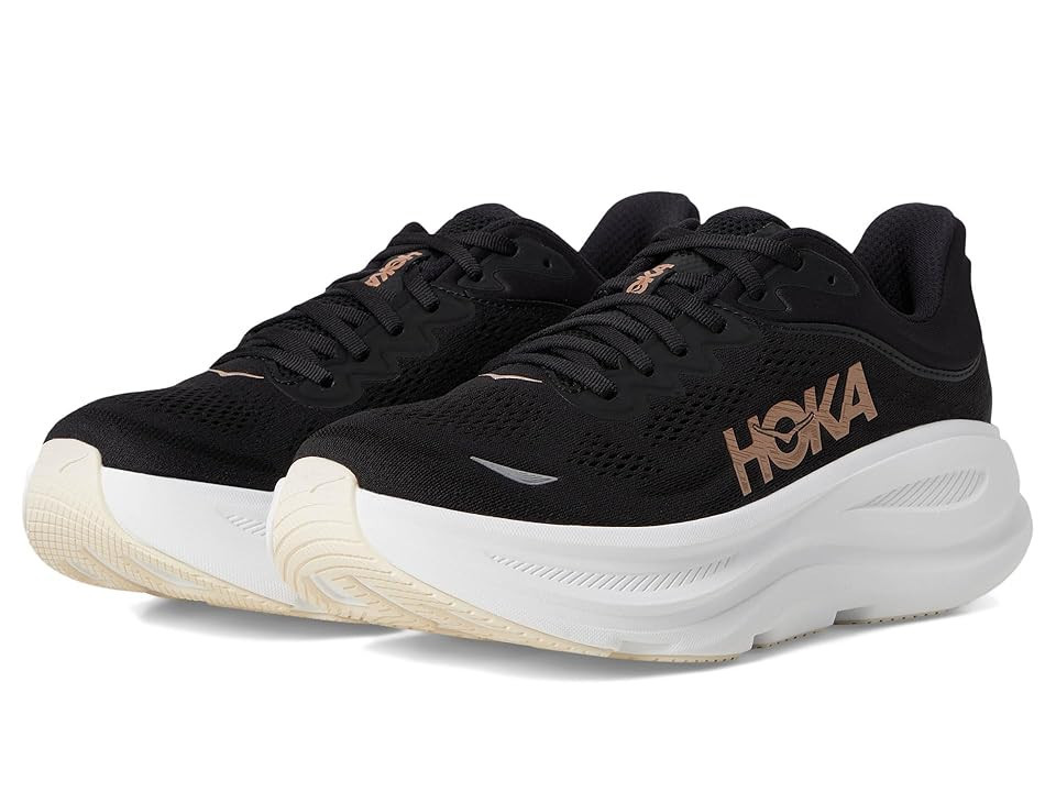 Hoka Bondi 9 Women's Shoes Black/Rose Gold : 11 B - Medium, Synthetic | Zappos