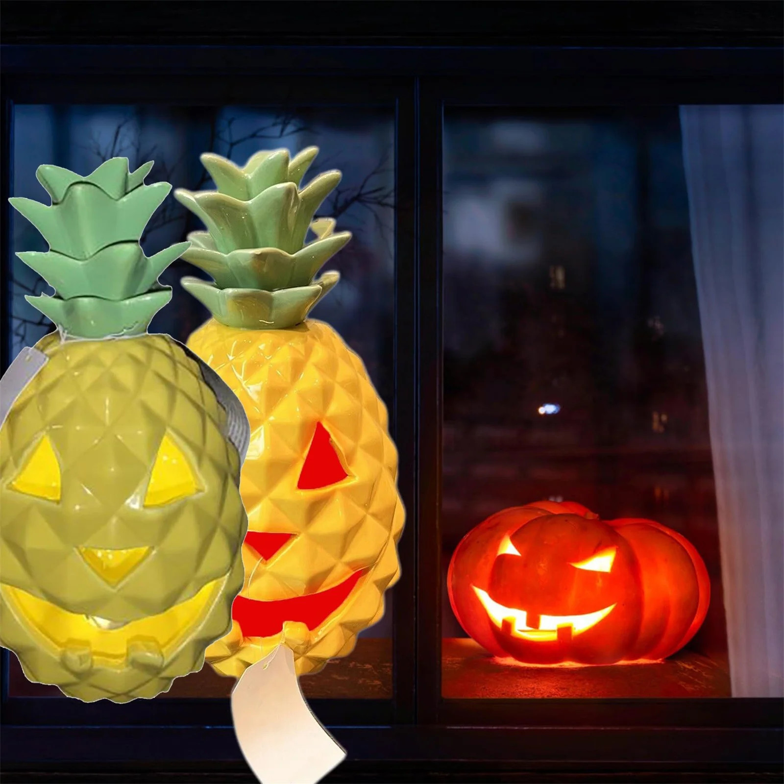 Halloween Pineapple Pumpkin Light Decoration, 2025 Halloween Pineapple Lantern, Yellow Resin Pine... | Walmart (US)