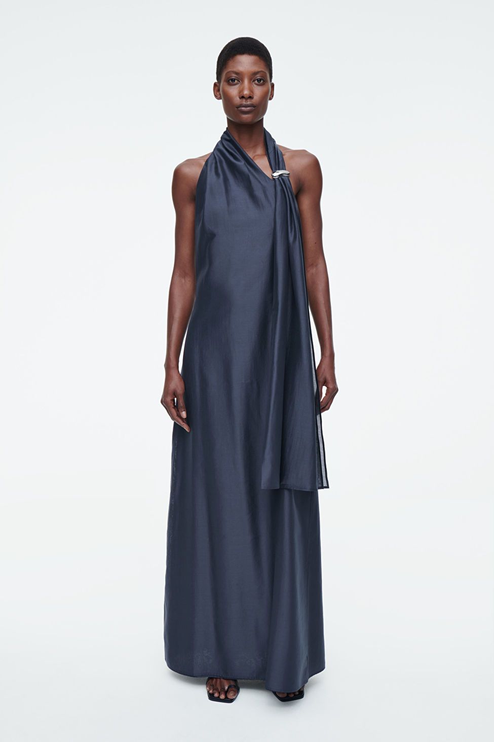ASYMMETRIC BROOCH-DETAIL MAXI DRESS - DARK BLUE - Dresses - COS | COS (US)