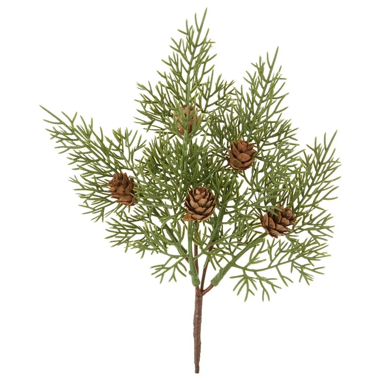 Brown and Green Frosted Pine and Pinecone Decorative Christmas Pick, 9 in, by Holiday Time | Walmart (US)