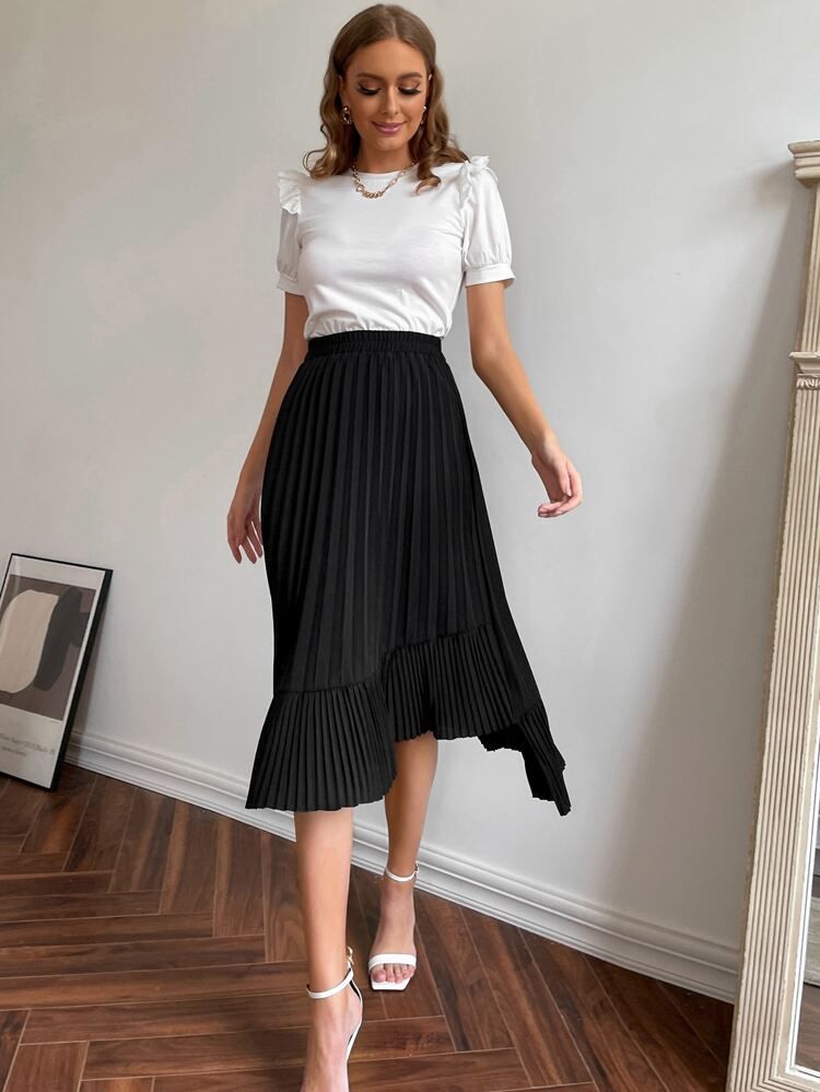 Elastic Waist Pleated Skirt | SHEIN
