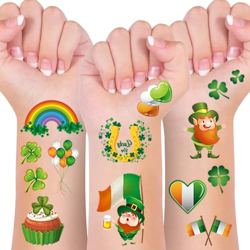 St Patricks Day Temporary Tattoos for Kids ，Shamrock Temporary Tattoos for Adults Irish Party Favor Accessories，Lucky Clover Tattoo for Toddlers, Children, Boys and Girls | Amazon (US)