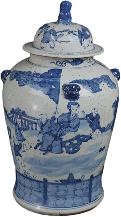 19" Antique Like Finish Blue and White Ginger Jars Porcelain Children Play Temple Ceramic Ginger ... | Amazon (US)