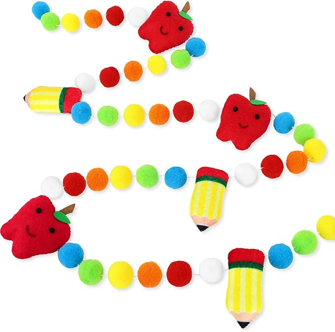 8.2 Feet Back to School Felt Banner Cute 3D Apple Pencil Garland Colorful Pompom Hanging Banner W... | Amazon (US)