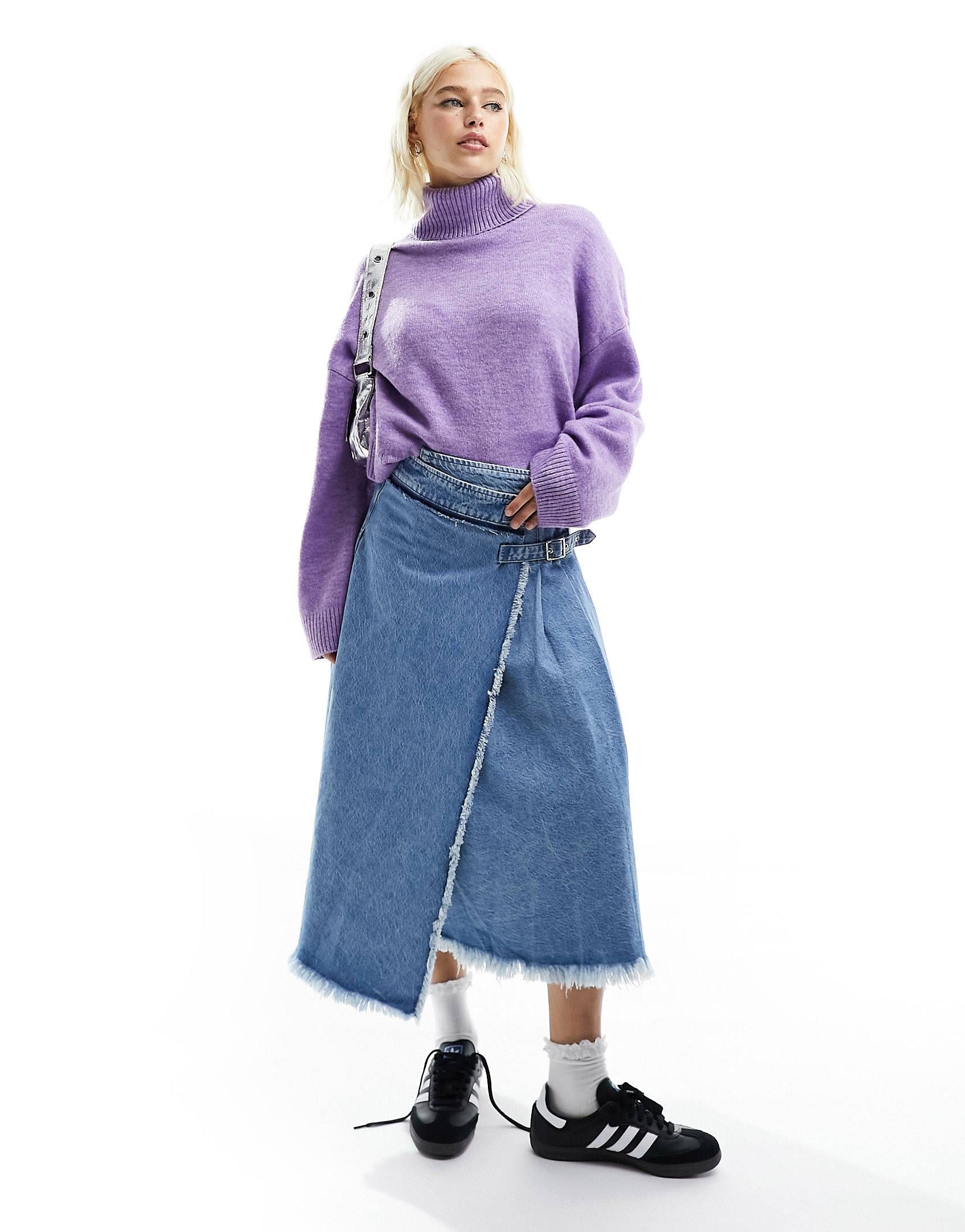 Monki roll neck knit sweater in lilac melange | ASOS (Global)